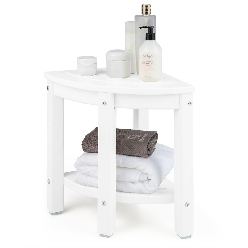 Heavy Duty Corner Shower Bench Stool with Storage Shelf for Shaving Legs