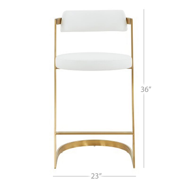 26 Inch Counter Stool, Gold Cantilever Base, White Vegan Leather-Benzara