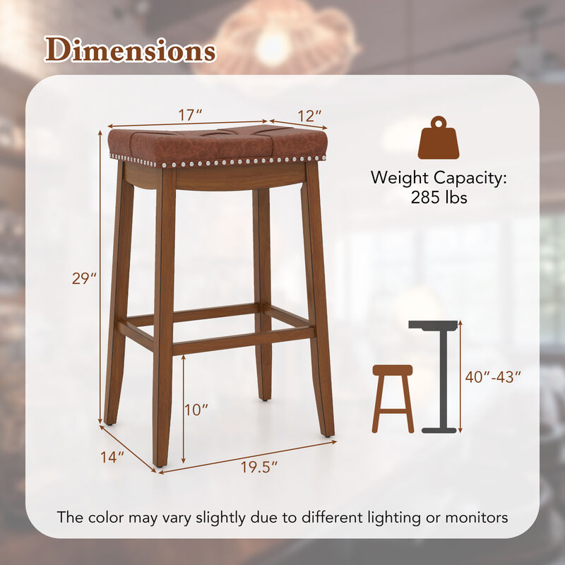 Set of 2 Upholstered PU Leather Bar Stools with Saddle Seat