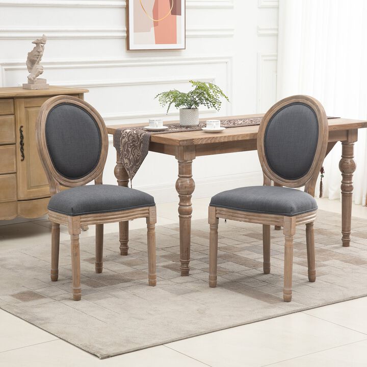 Grey French Dining: Set of 2 Armless Linen-Touch Upholstered Chairs