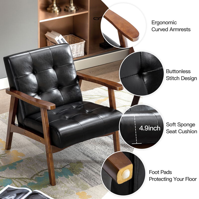 Accent Chair Mid-Century Modern Faux Leather ArmChair,Green