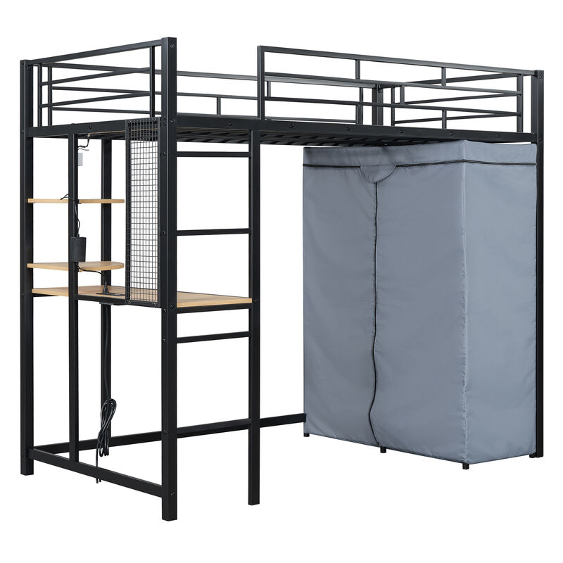 Merax Metal Loft Bed with Storage  and Wardrobe