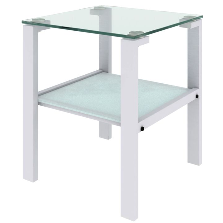 Set of 2 Glass Two Layer Tea Table - Small Round Table for Bedroom or Living Room