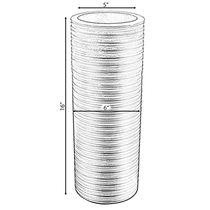 Brown Decorative Contemporary Mango Wood Ribbed Design Cylinder Shaped Table Vase, 16 Inch