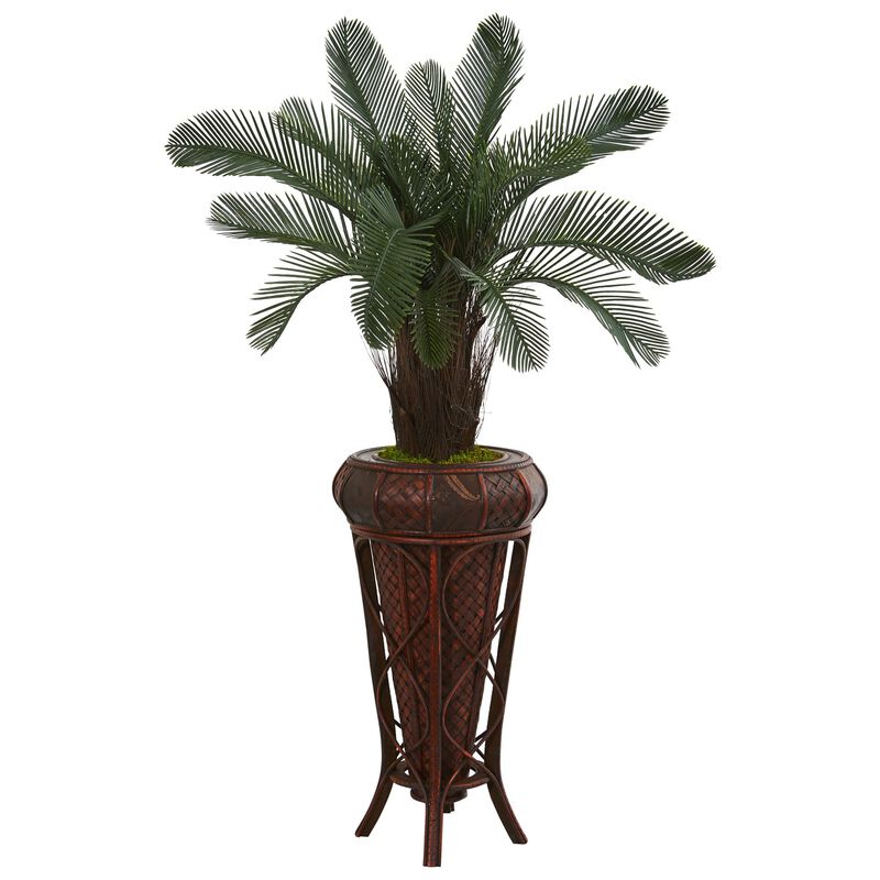 Hivvago 4 Feet Cycas Artificial Tree in Decoorative Stand UV Resistant (Indoor/Outdoor)