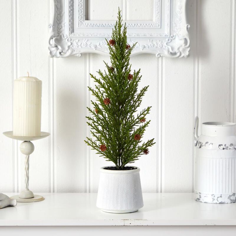 Hivvago 20 Feet Feet Cedar Pine “Natural Look Inches Artificial Tree with Mini Pine Cones in Decorative Planter