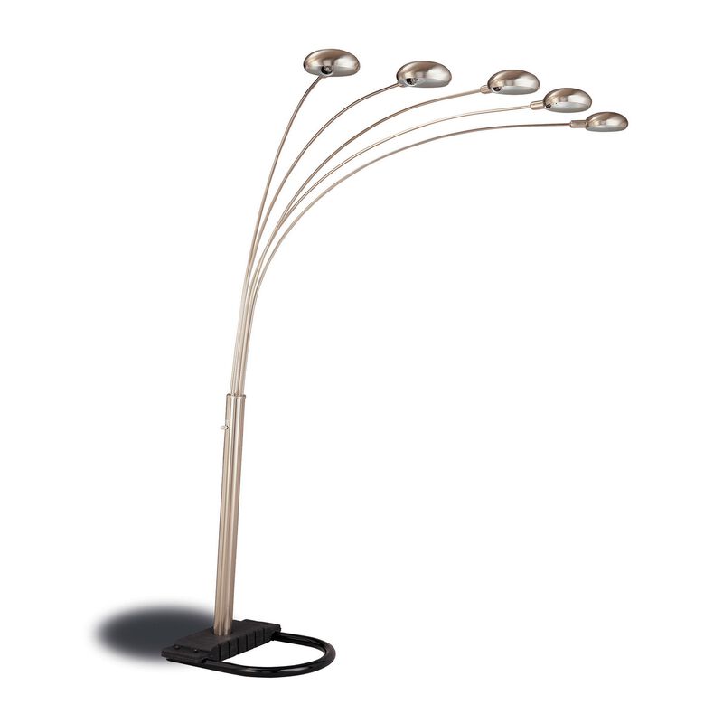 Modern Floor Lamp with black bottom base, Chrome-Benzara