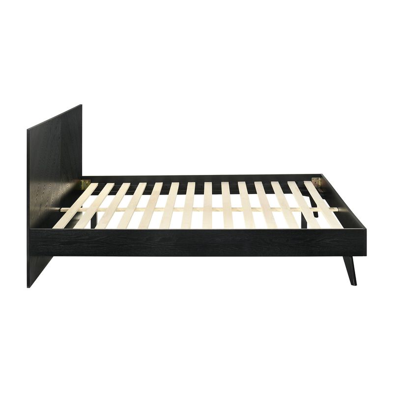 Benjara Saly King Platform Bed Frame, Tapered Legs, Diagonal Grain Finish, Black