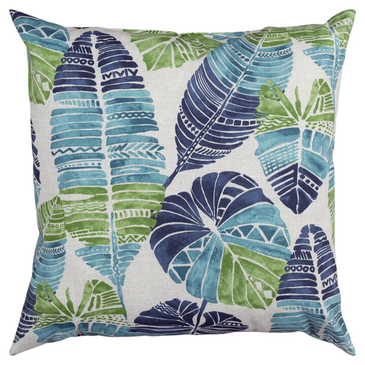22"x22" Indoor/Outdoor Pillow, Tropical Green Blue