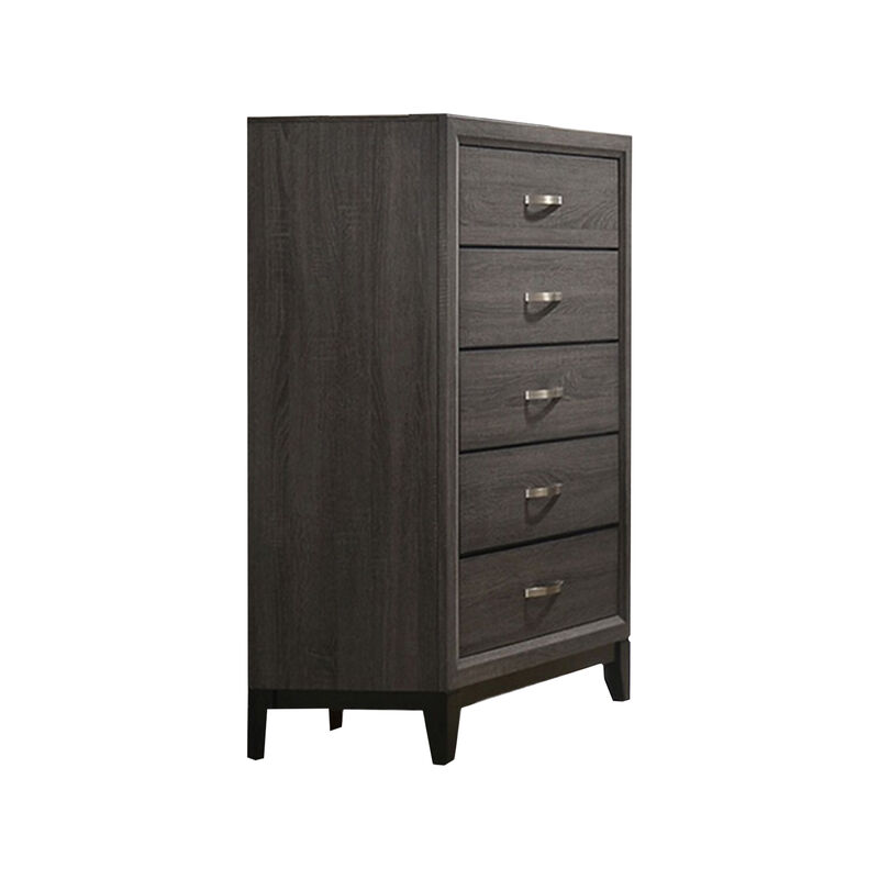 Erica Tall Dresser Chest, 5 Drawers, Gray Wood Finish, Metal Handles