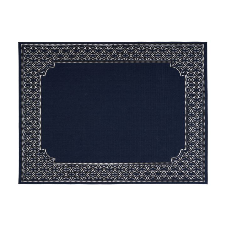 Marina Area Rug, Rectangular 5 x 7, Indoor Outdoor Navy Blue and White