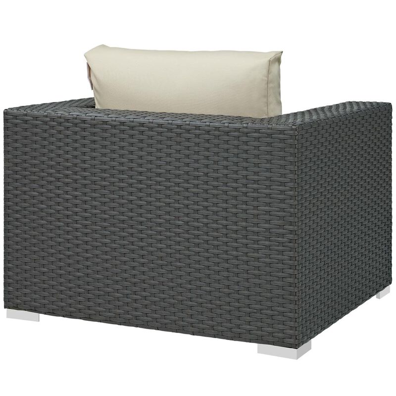 Modway EEI-1850-CHC-BEI Sojourn Wicker Rattan Outdoor Patio Sunbrella Fabric Armchair in Canvas Antique Beige