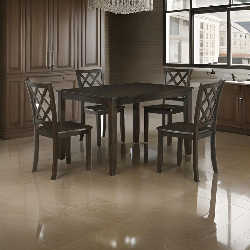 Ava 21 Inch Dining Chair Set of 2, Lattice Back, Brown Rubberwood Frame - Benzara