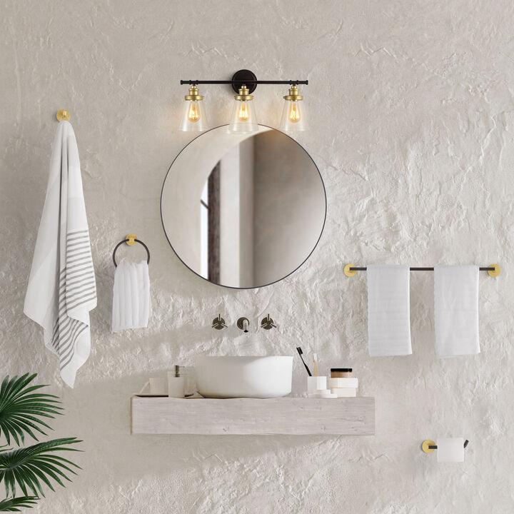 Hollis 23.75" 3-Light Traditional Farmhouse Vanity Light with Bathroom Hardware Accessory 5-Piece Set