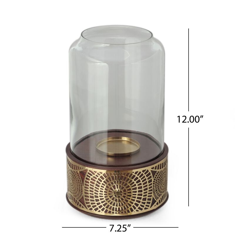 Decorative 12 Inch Candle Holder Hurrican with Rounded Glass Cover -Benzara