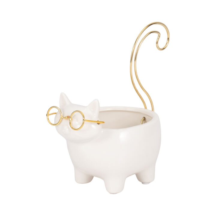 6" Cer Boho Kitty Trinket Dish