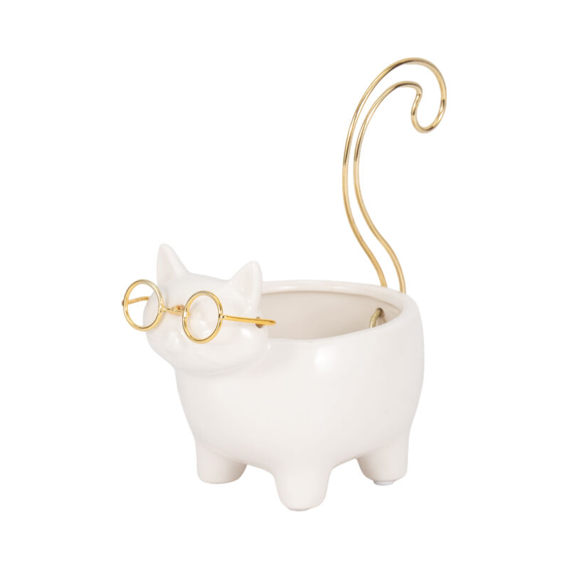 6" Cer Boho Kitty Trinket Dish