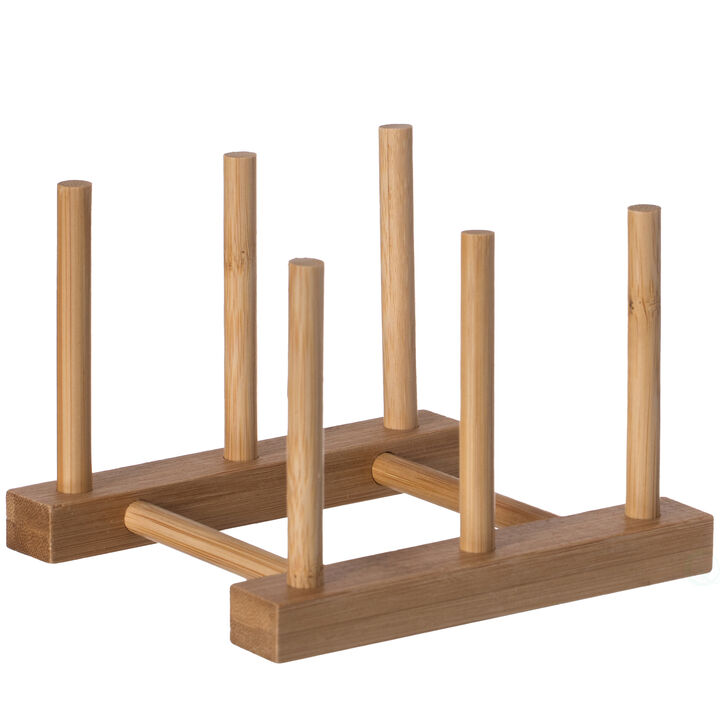 Set of 2 Bamboo Wooden Dish Drainer Rack, Plate Rack, And Drying Drainer, 2 Grid