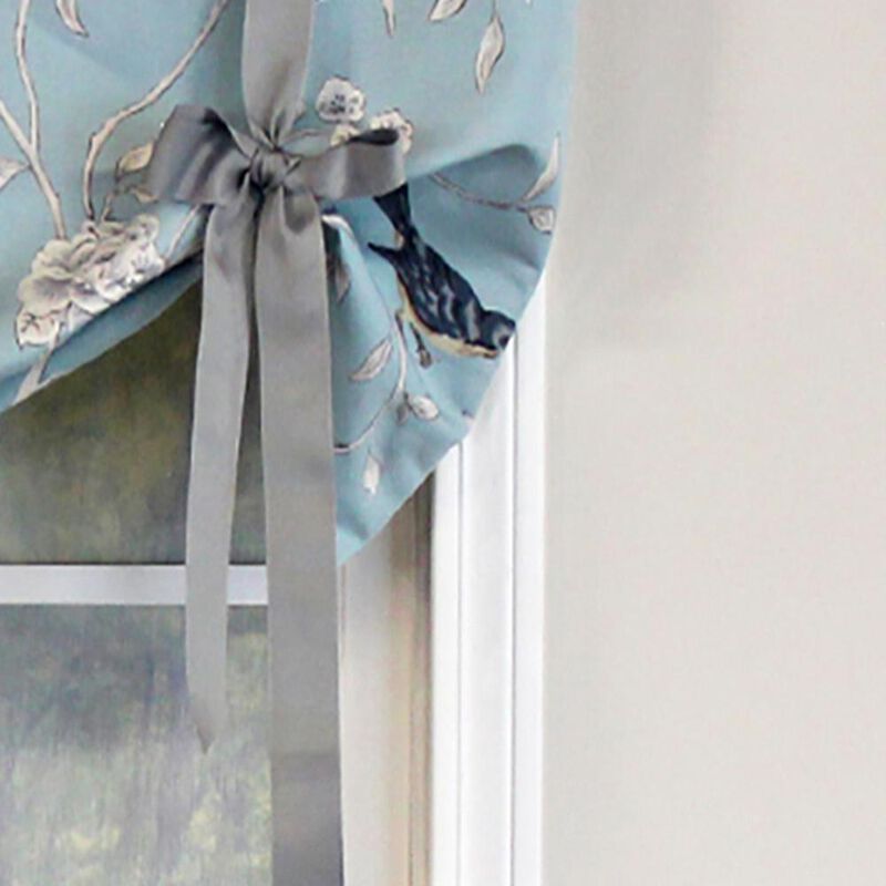 RLF Home Trend Bird Tie-Up Valance Hazel Blue. Coordination Ribbon Tie. 3" Rod Pocket 50"W x 21"L