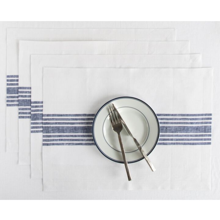 Solino Home 100% Pure Linen Stripe Placemats 14 x 19 Inch Set of 4 | Farmhouse