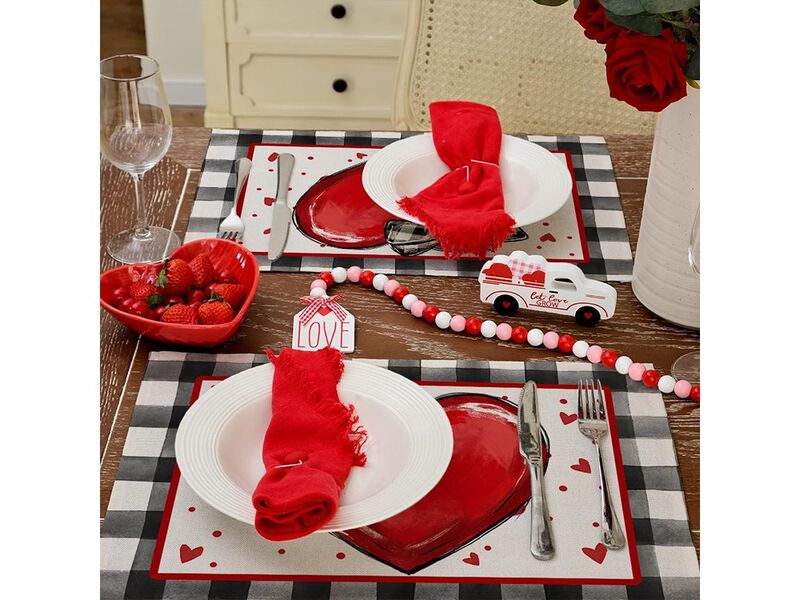GEEORY Valentine's Day Placemats Hearts Ribbon Bow Polka Dots Farmhouse Holiday Kitchen Dining Table Decoration