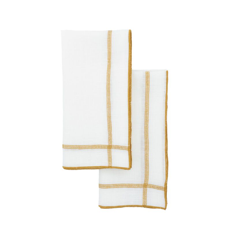 Linen Napkins With Gold Double Stitch, Set of 4
