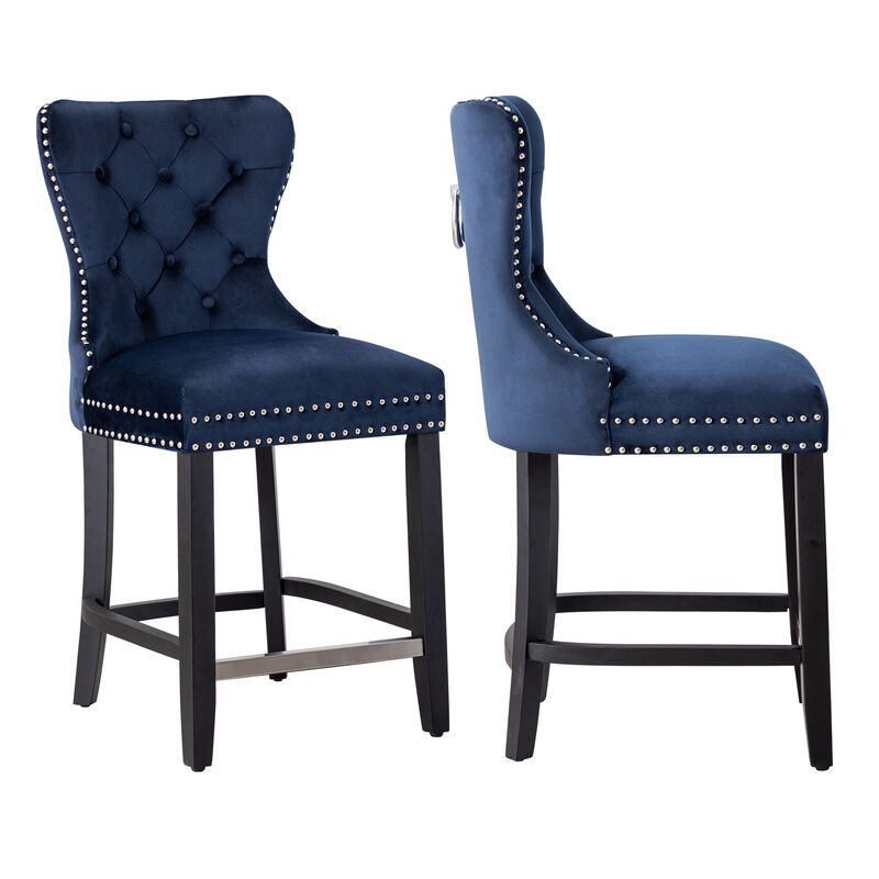 WestinTrends 24" Tufted Velvet Counter Stool (Set of 2)