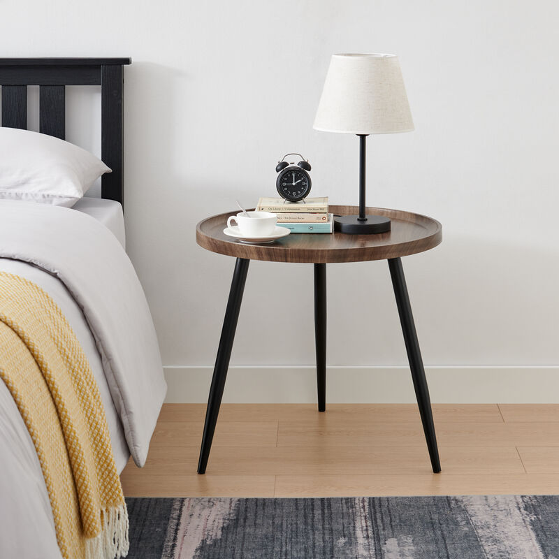Paxton Raised Lip Edge Side Table with Modern Black Metal Taper Legs - Round