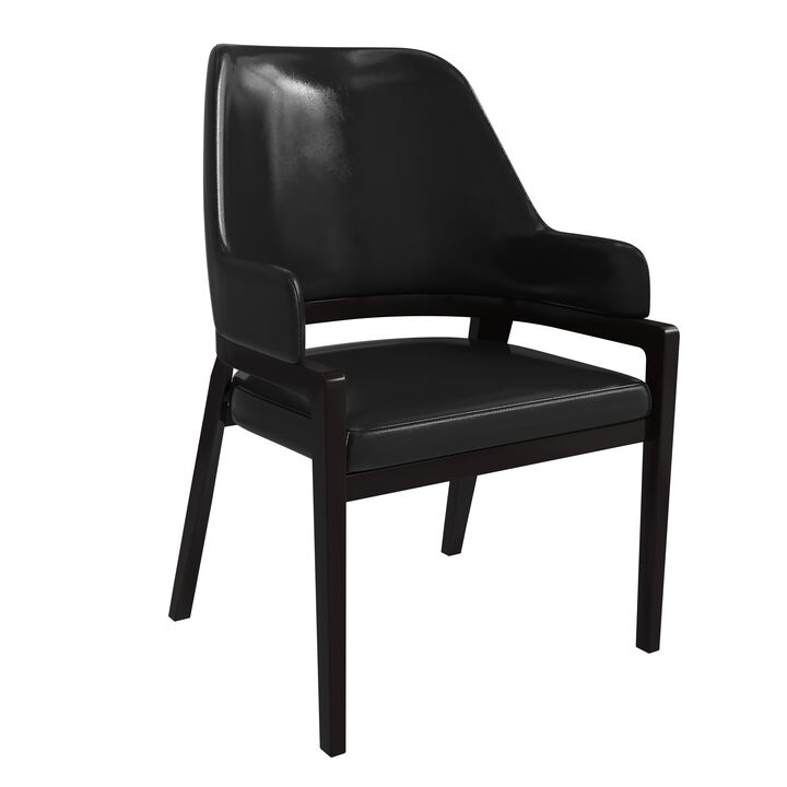 Leisuremod Ethora Collection Modern Wooden Dining Chair in Black Fabric Seat With white top