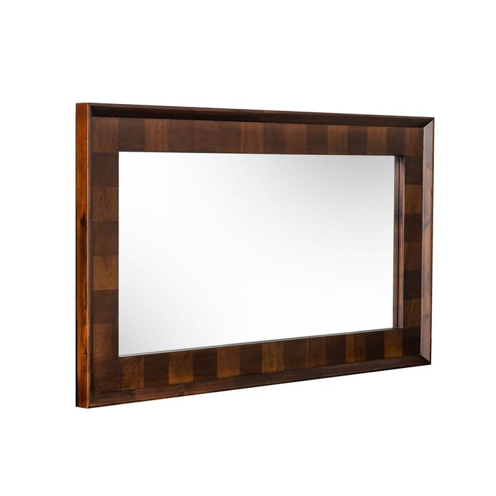Cid 43 Inch Modern Wall Mirror, Molded Frame, Dark Dual Tone Brown-Benzara