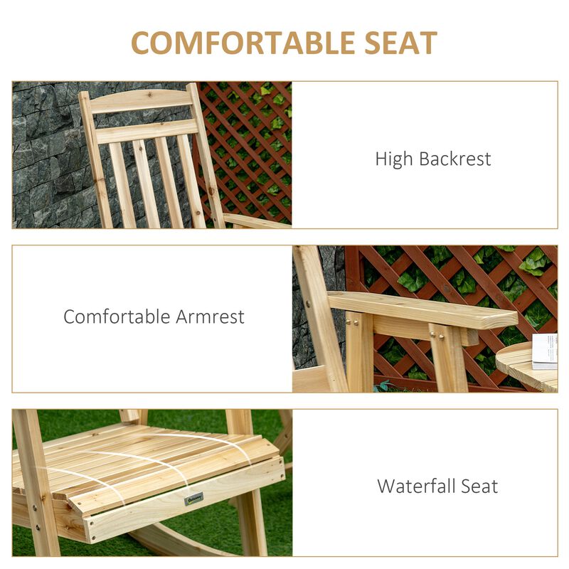 Natural Porch Set: 2-Piece Wooden Rocking Chairs with Foldable Table