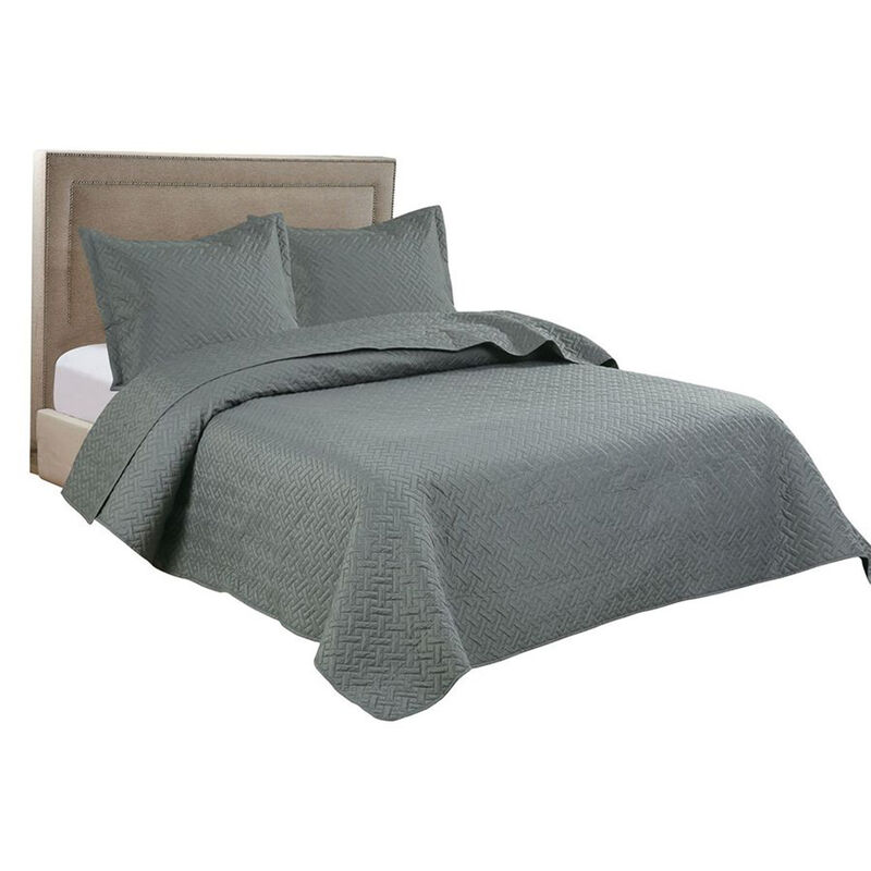 Legacy Decor 3 PCS Squared Stitched Pinsonic Reversible Lightweight All Season Bedspread Quilt Coverlet Oversized, Queen Size, Navy Color