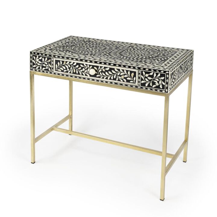 Butler Specialty Perilla  Bone Inlay Writing Desk, Black and White, Gold