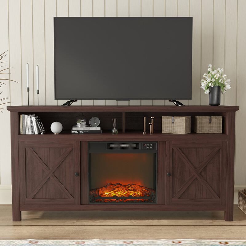 Brown TV Stand Fits TVs up to 75 in. with Electric Fireplace