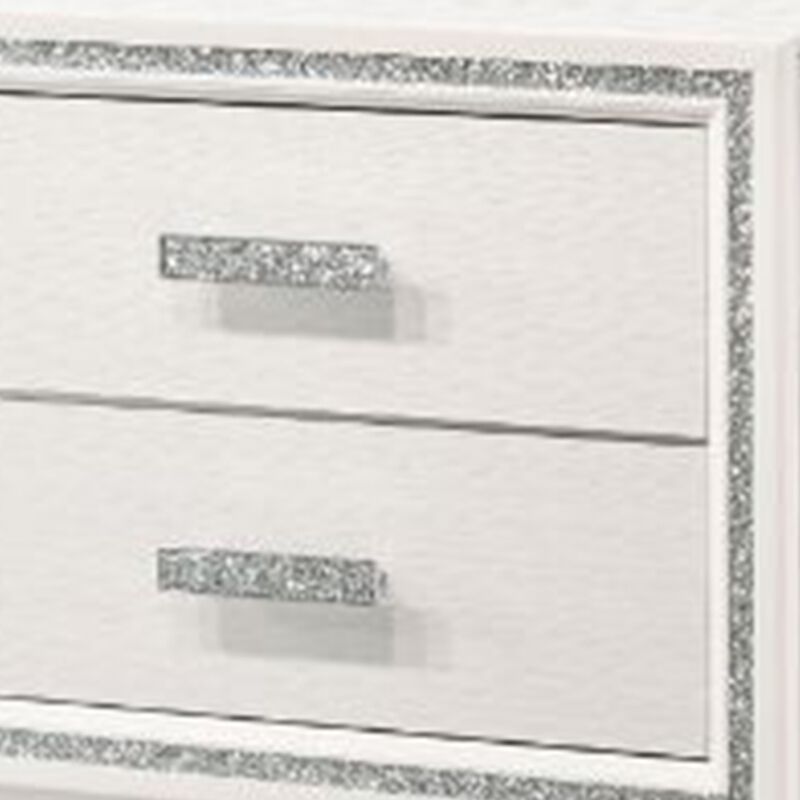 Nightstand with 2 Drawers and Shimmer Accent Trim, White-Benzara