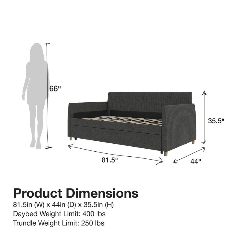 Mr. Kate Daphne Upholstered Daybed with Trundle, Twin/Twin, Dark Gray Linen