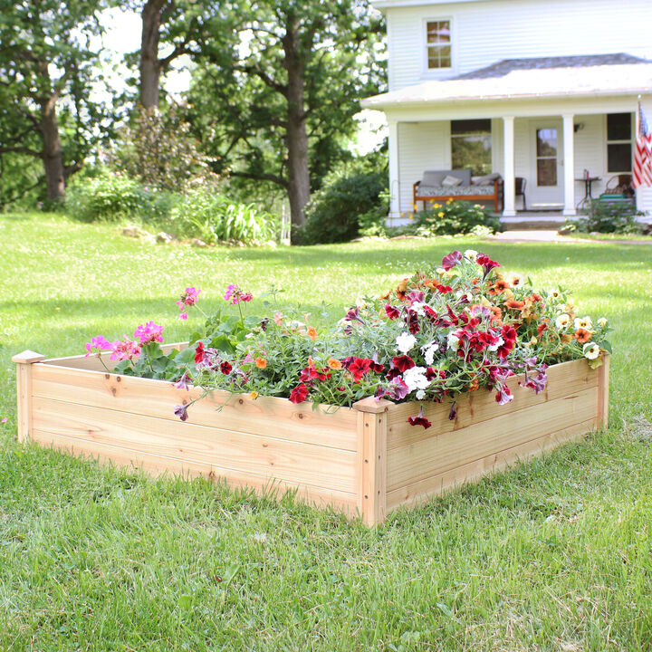 Sunnydaze Wooden Fir Square Raised Garden Bed - 48 in - Natural