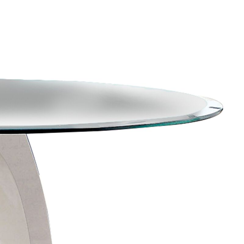 Round Glass Top Counter Height Table with Oval Shaped Base, White-Benzara