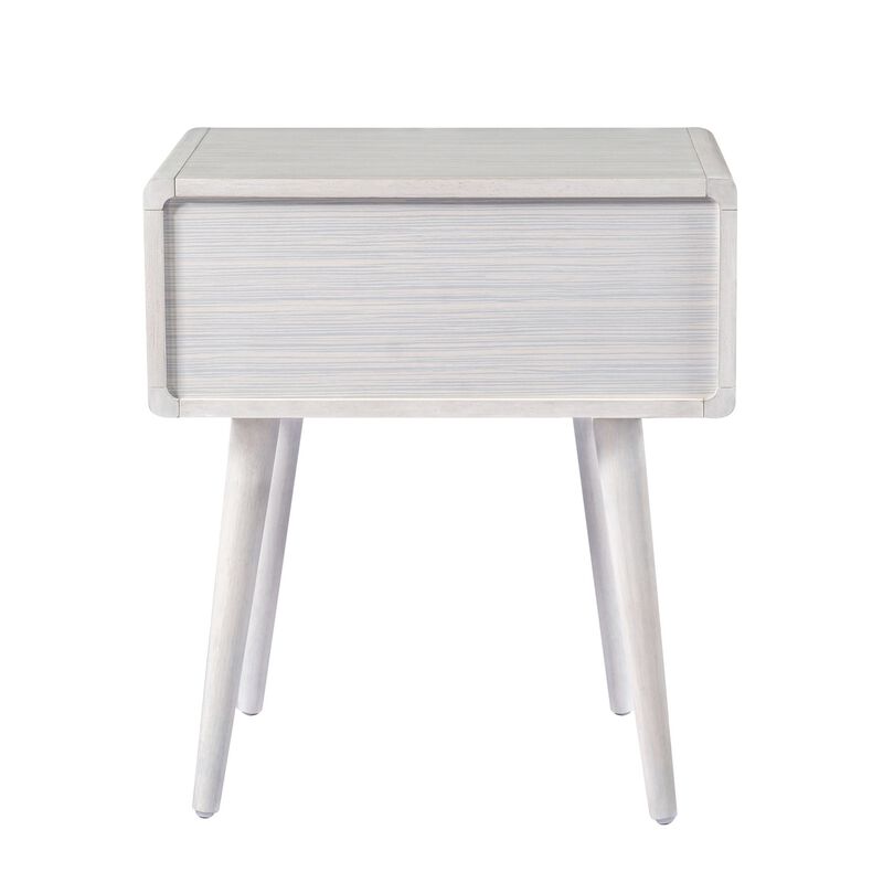 Camy Side End Table, Natural Brown Cane Woven Drawer, White 22 Inch - Benzara