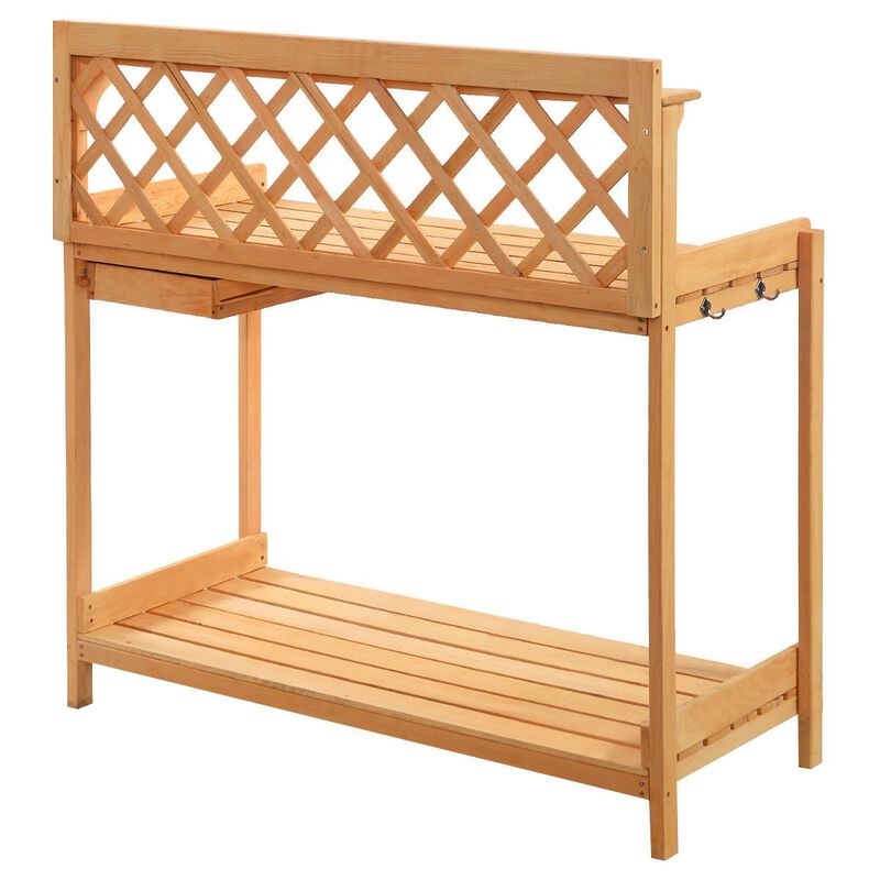 QuikFurn Outdoor Home Garden Wooden Potting Bench with Storage Drawer