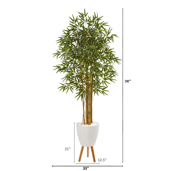 Hivvago 74 Inches Multi Bambusa Bamboo Artificial Tree in White Planter with Stand