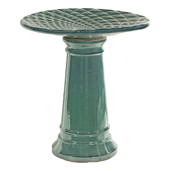 Sunnydaze Rennes Turquoise Ceramic Bird Bath - 22.5" H