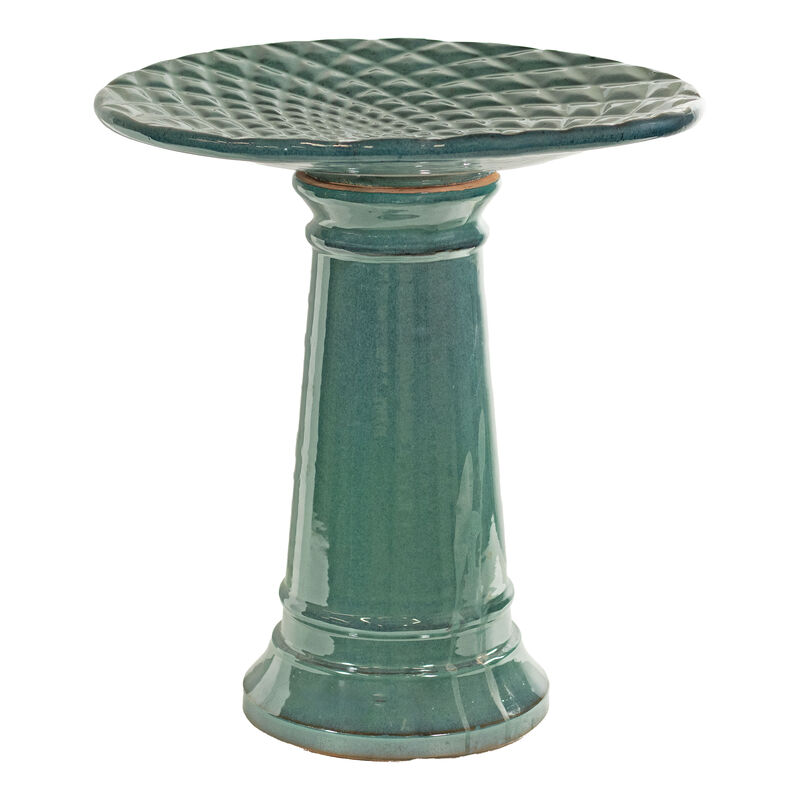 Sunnydaze Rennes Turquoise Ceramic Bird Bath - 22.5" H