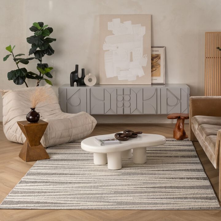 Hogar Abstract Modern Grey Cream Indoor Outdoor Jute Area Rug