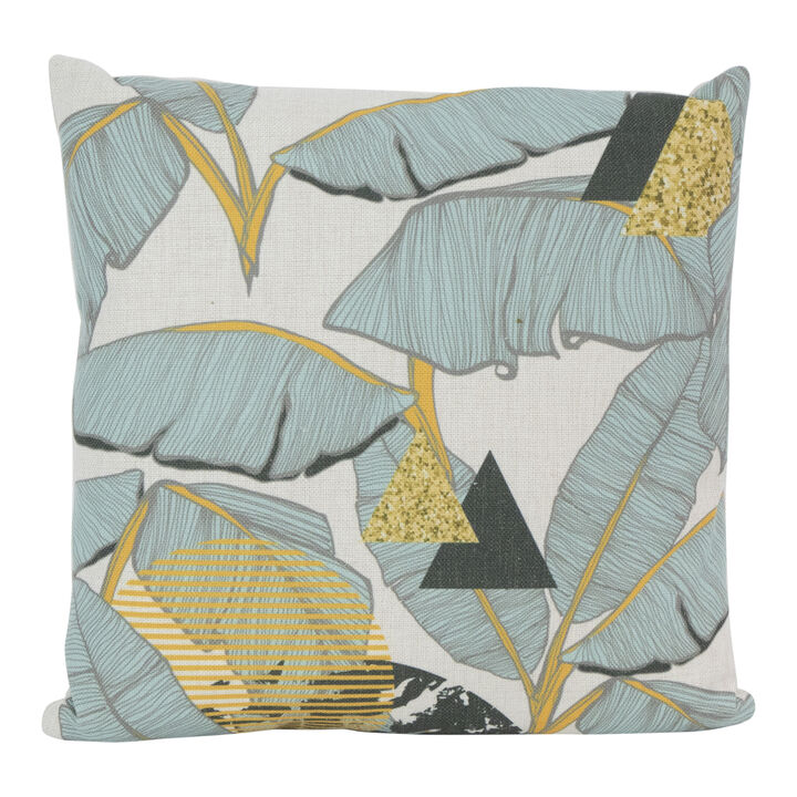 18" Green and Yellow Tropical Banana Leaf Square Throw Pillow