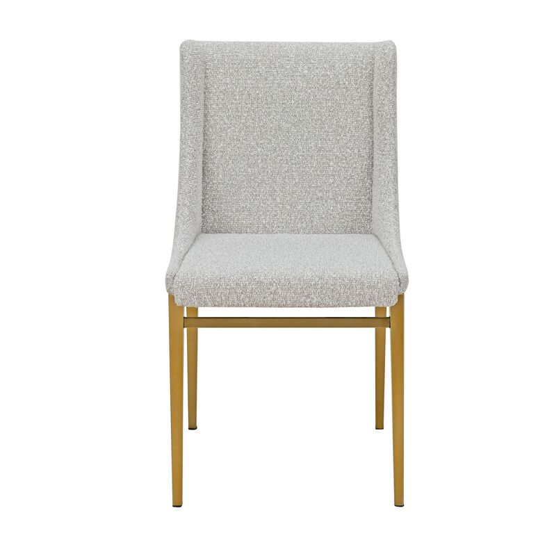 Cid Kinn 19 Inch Dining Chair Set of 2, Light Gray Polyester, Brass Steel - Benzara