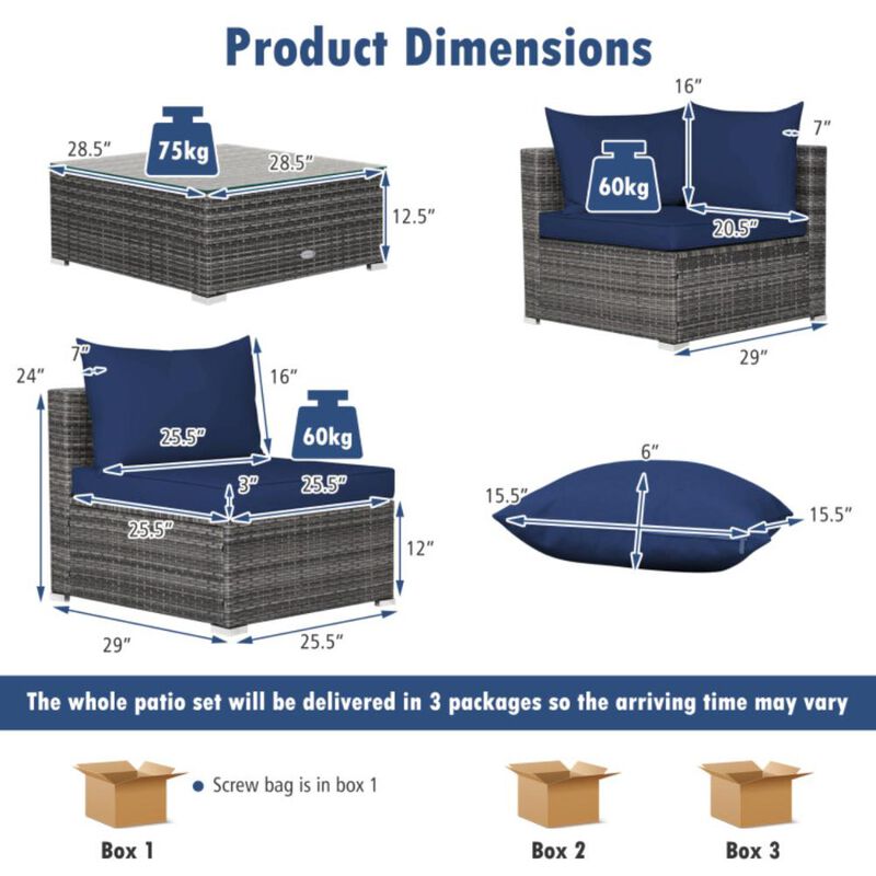 Hivvago 7 Pieces Patio Rattan Furniture Set with Sectional Sofa Cushioned