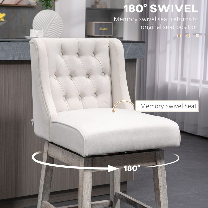 Beige Swivel Bar Stools: Set of 2, 27" Counter Height, Linen