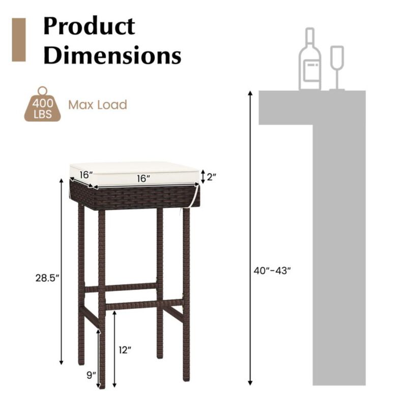 Hivvago Patio Rattan Barstools Set of 2/4 with Footrest and Soft Cushions for Backyard Balcony