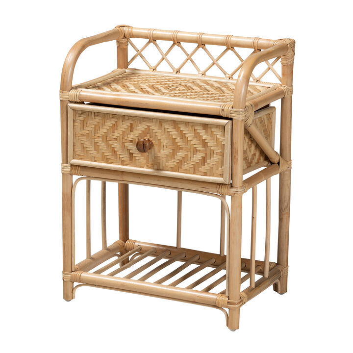 Bali & Pari Kobie Modern Bohemian Natural Brown Rattan 1-Drawer Nightstand